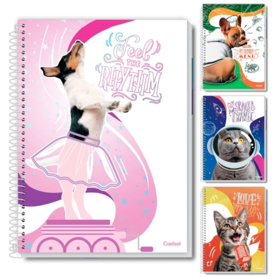 Caderno Capa Dura 01x01 80 folhas e 10x01 160 folhas Mimo Pet Credeal