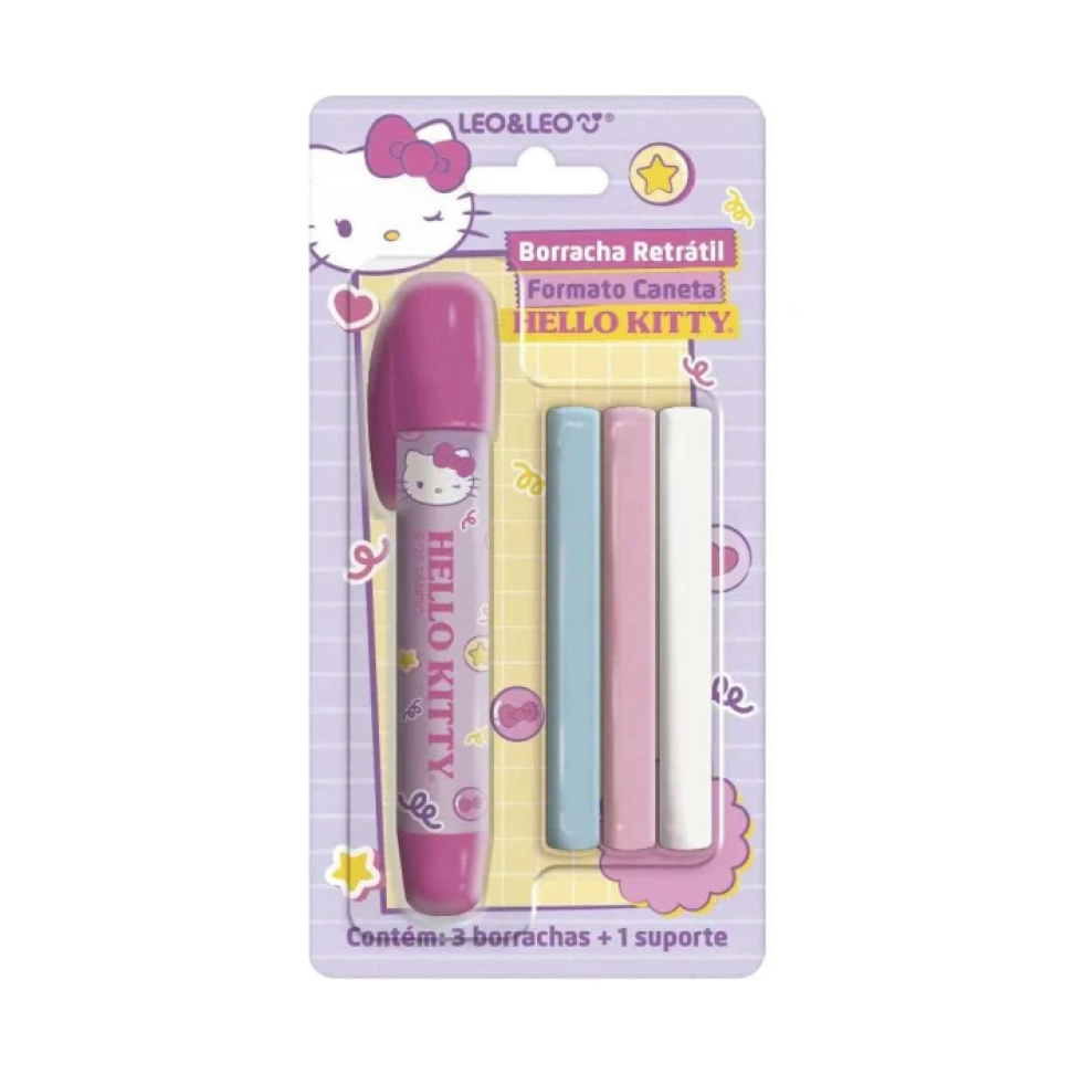 Caneta borracha retrátil Hello Kitty e Sonic 04 peças Leo e Leo