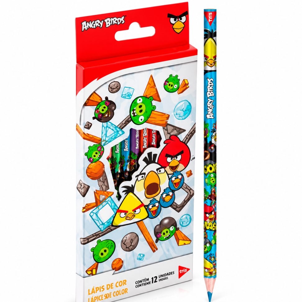 Lápis de Cor Angry Birds 12 Cores Tris – Diversão, Criatividade e Muitas Cores!