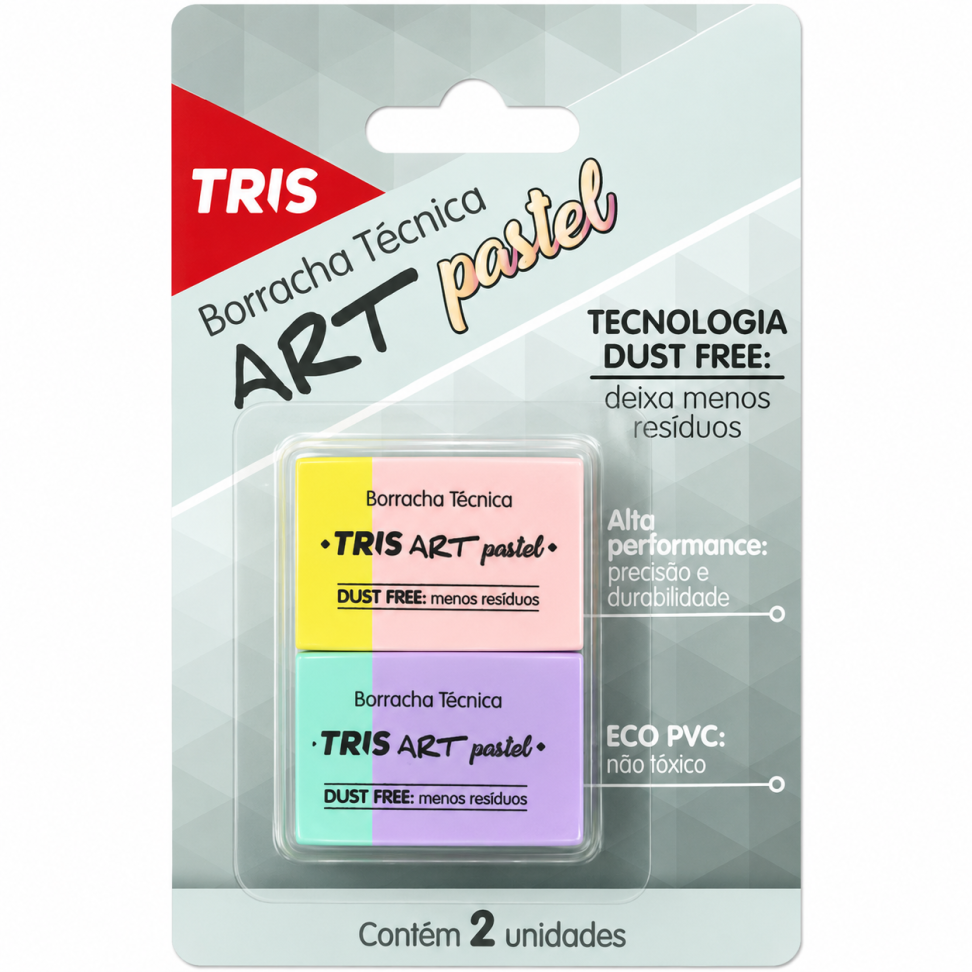 Borracha art pastel com 02 unidades blister Tris