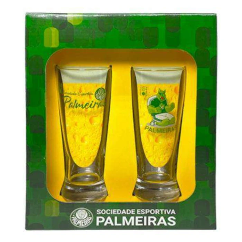 Copo de vidro tulipa para chopp 300ml com 02 peças palmeiras allmix - #3