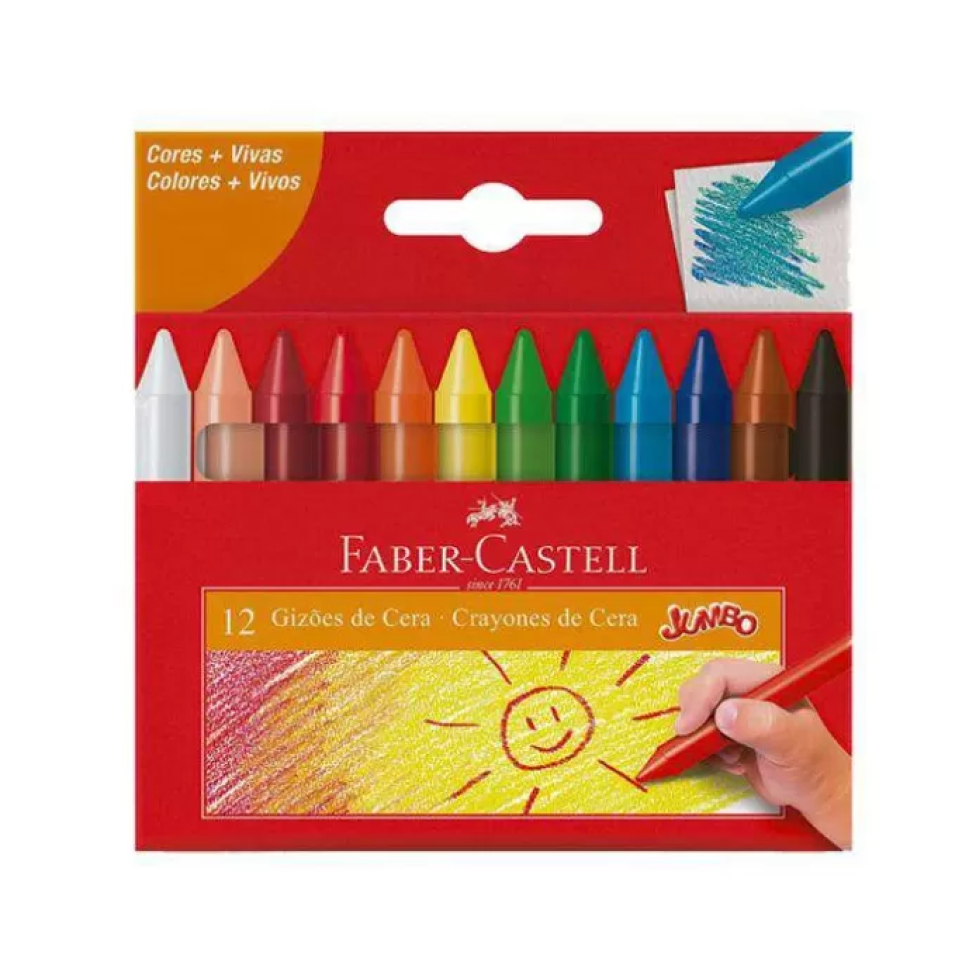 Gizão de cera jumbo com 12 cores Faber-Castell