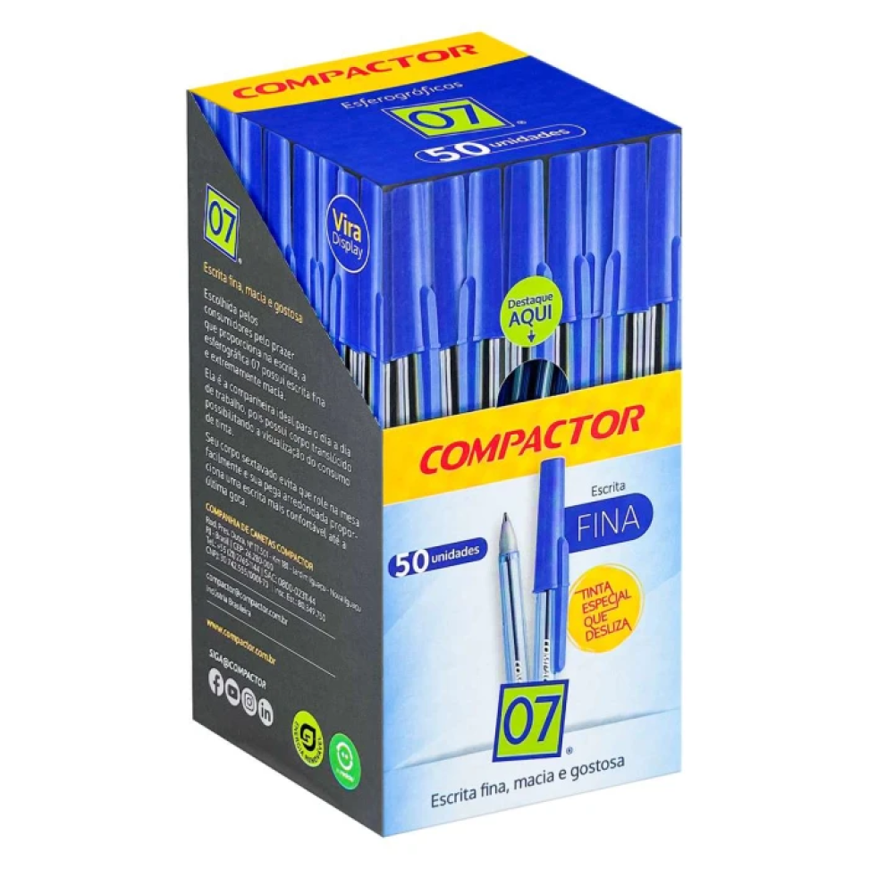 Caneta esferográfica 07 com 01 unidade azul preta vermelha Compactor - #8