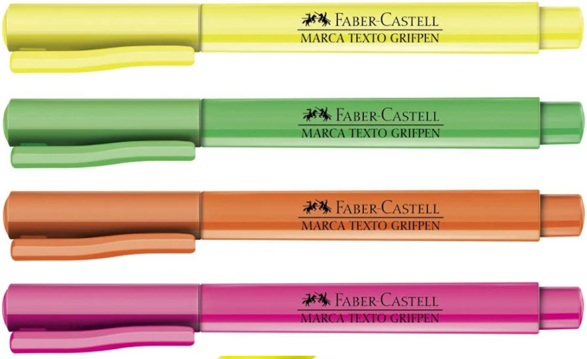 Caneta marca texto amarelo, laranja,rosa e verde Faber Castell