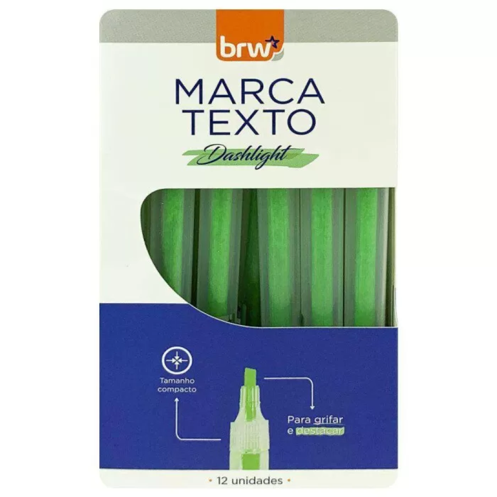Caneta Marca Texto Transparente BRW – Verde, Rosa, Laranja e Amarelo Fluorescente - #9