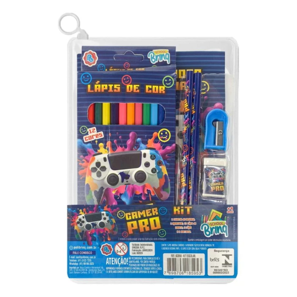 Kit escolar lápis de cor com 06 peças Polibrinq