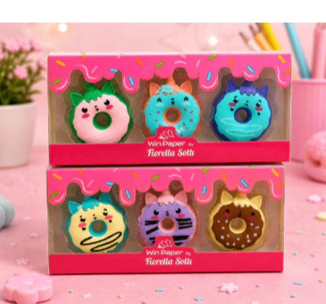 Kit 3 Borrachas Divertidas Fofas Rosquinha Donuts