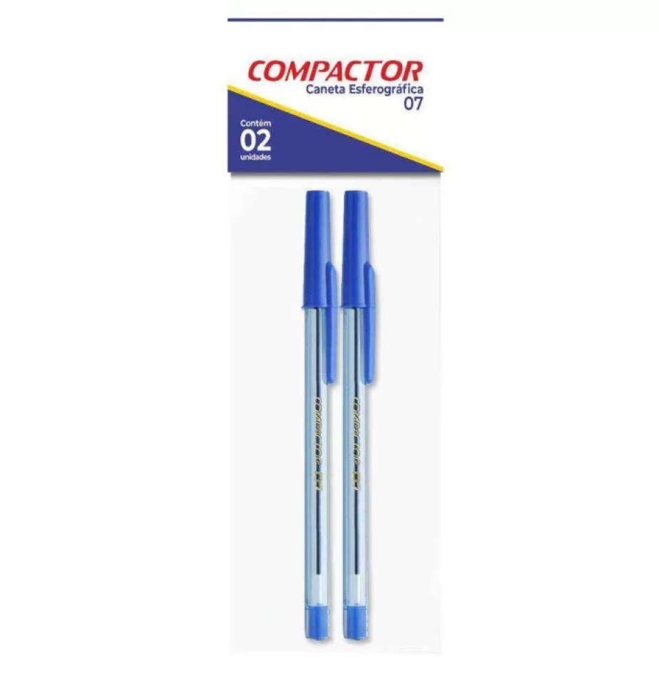 Caneta esferográfica 07 blister com 02 unidades azul Compactor