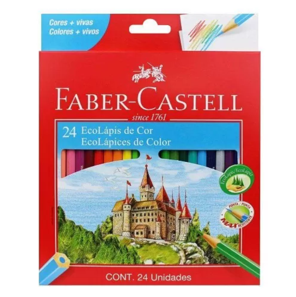 Lápis de cor com 24 cores Faber Castell sortidas