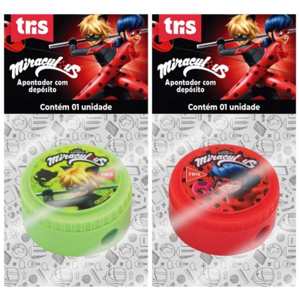 Apontador com depósito Miraculous blister Tris