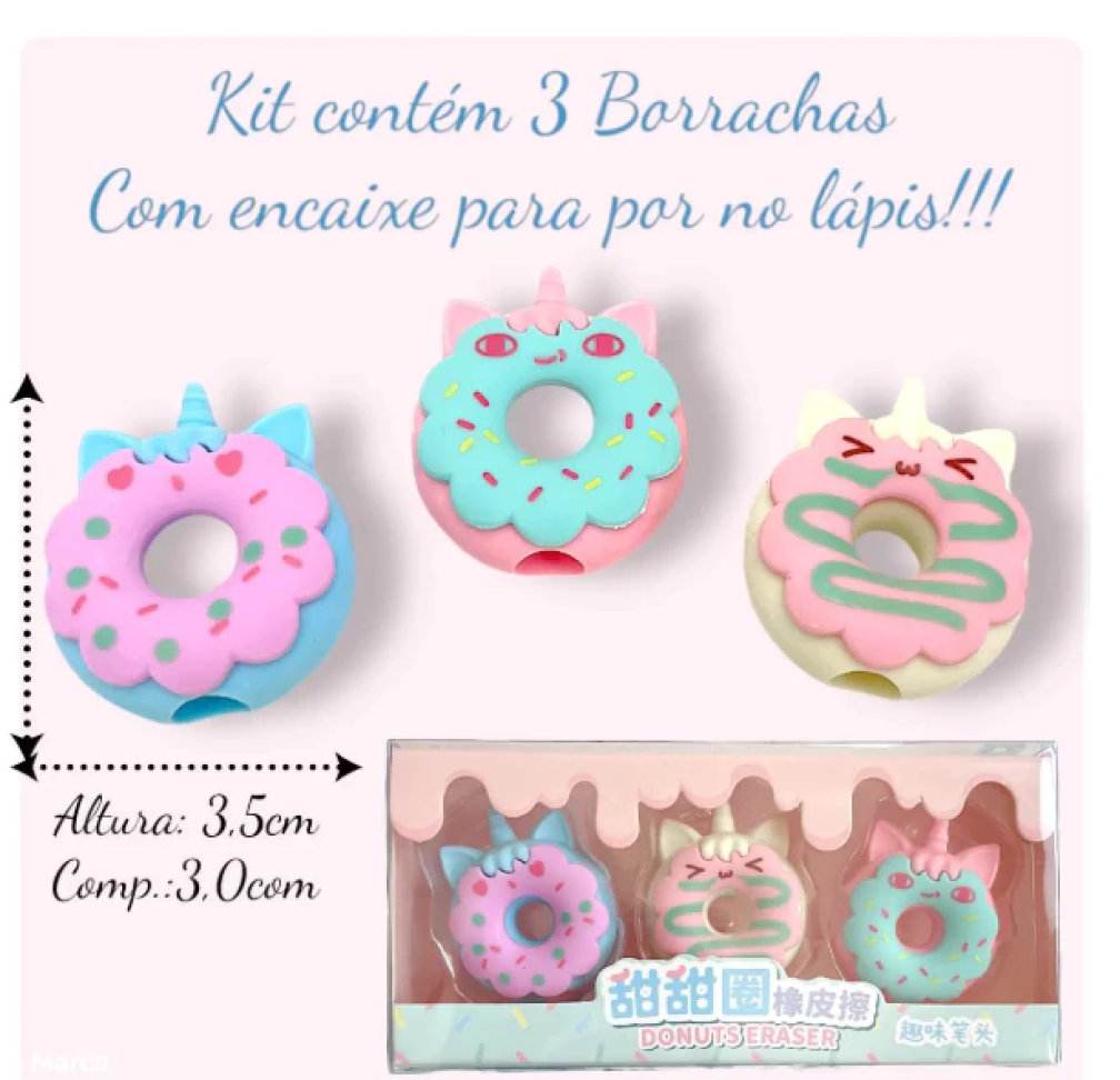 Kit 3 Borrachas Divertidas Fofas Rosquinha Donuts - #4