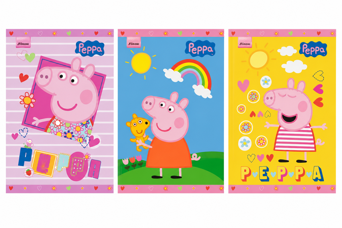 Caderno brochurão capa cartão 80 folhas Peppa Foroni