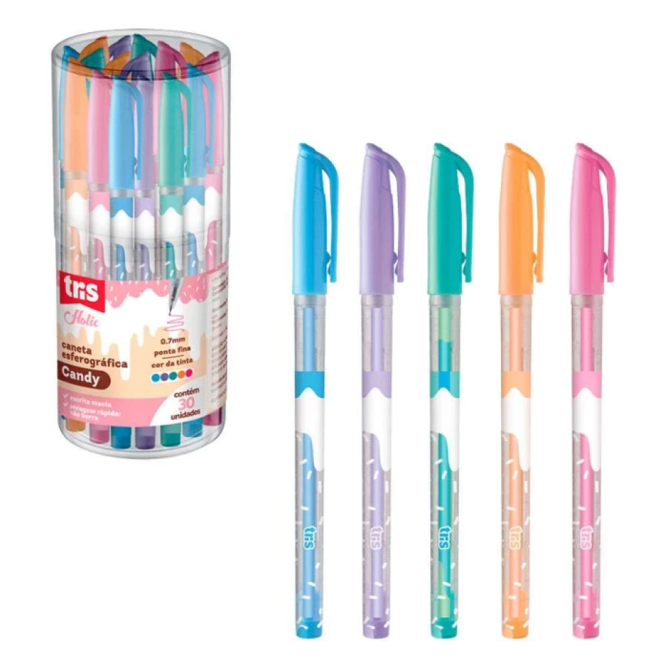 Caneta esferográfica 0,7 Holic Candy com 30 unidades Tris