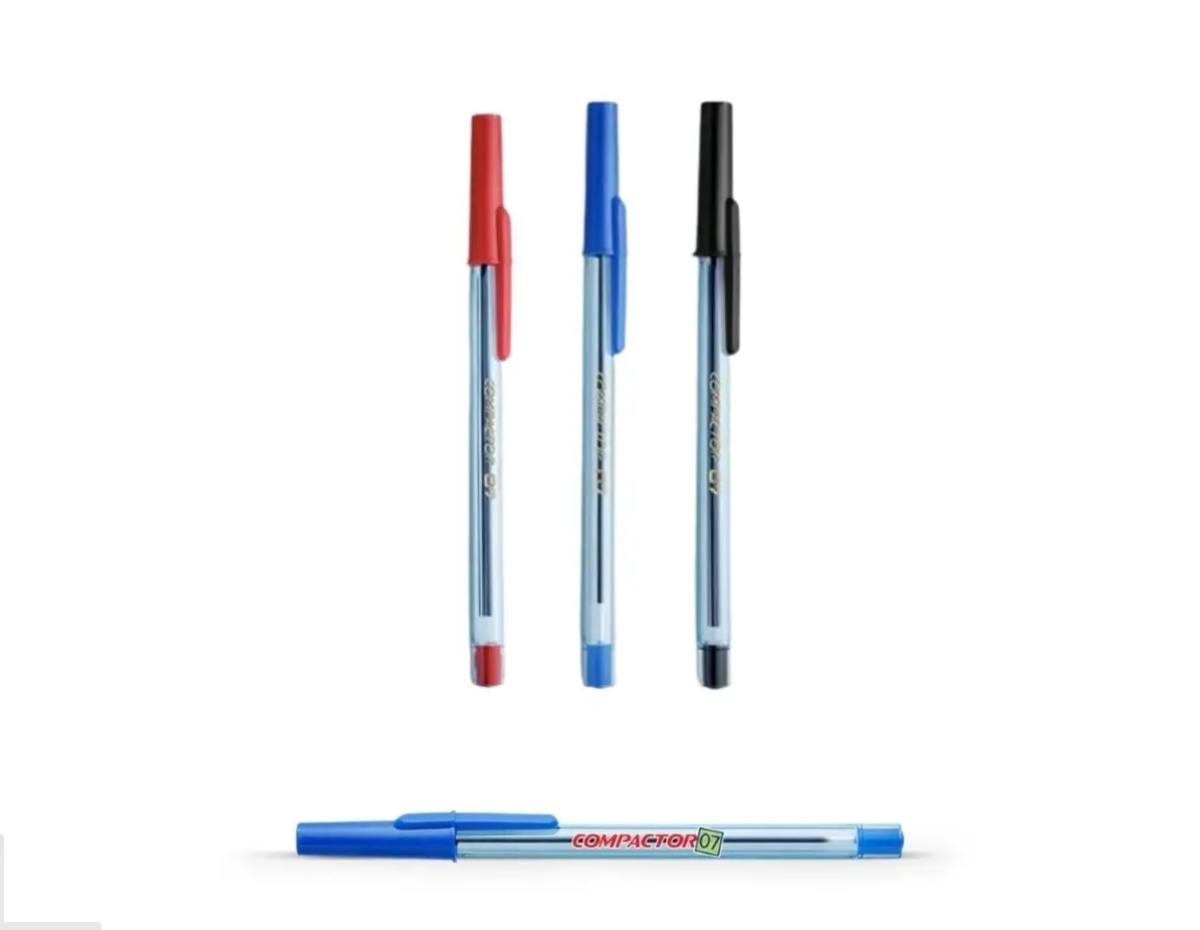 Caneta esferográfica 07 com 01 unidade azul preta vermelha Compactor