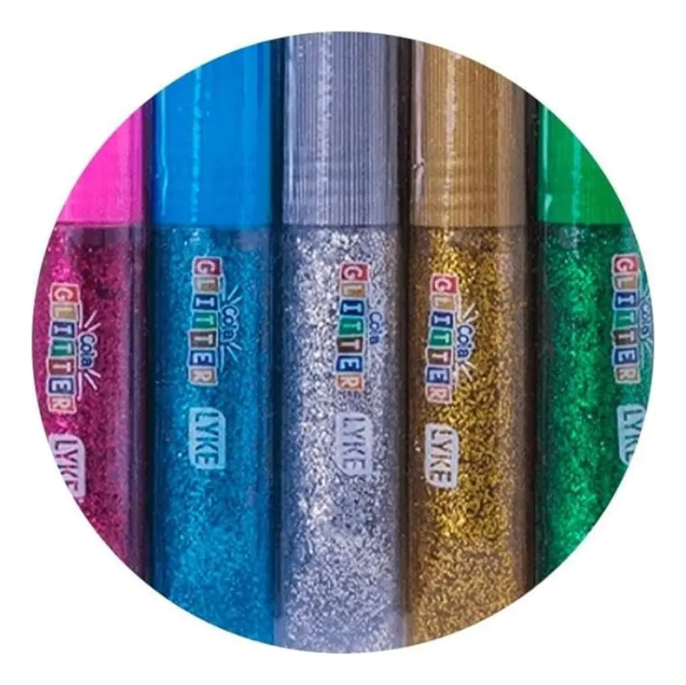 Cola glitter colours 06 gramas blister com 05 tubos sortidos Lyke