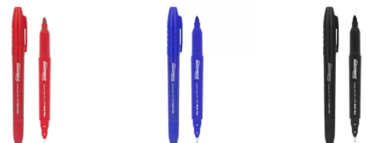 Caneta para CD e DVD Duo Maxprint – Ponta Dupla Azul, Vermelho e Preto
