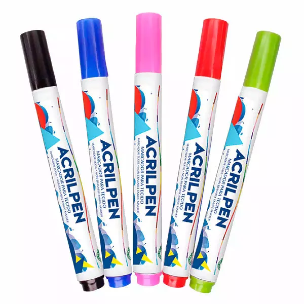 Caneta acrilpen Acrilex - Preto, Azul, Vermelho e Rosa