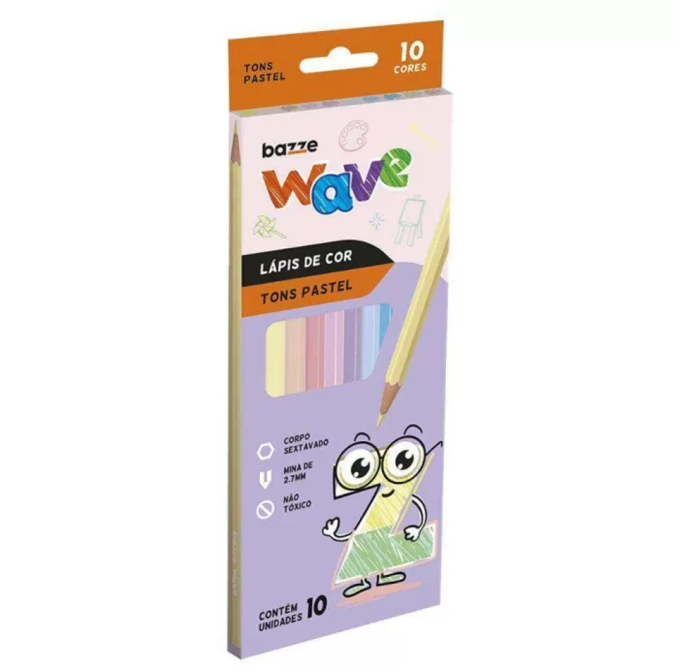 Lápis de cor pastel bazze wave com 10 cores Tris