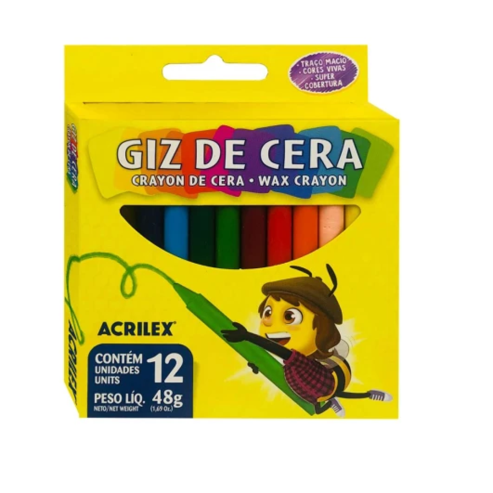 Giz de cera pequeno com 12 unidades Acrilex