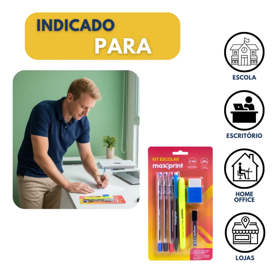 Kit Escolar Maxprint 7 Peças Caneta Lapiseira Borracha - #5