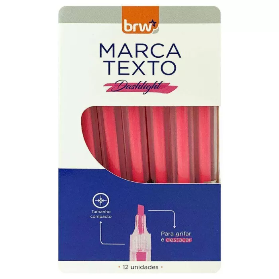 Caneta Marca Texto Transparente BRW – Verde, Rosa, Laranja e Amarelo Fluorescente - #8