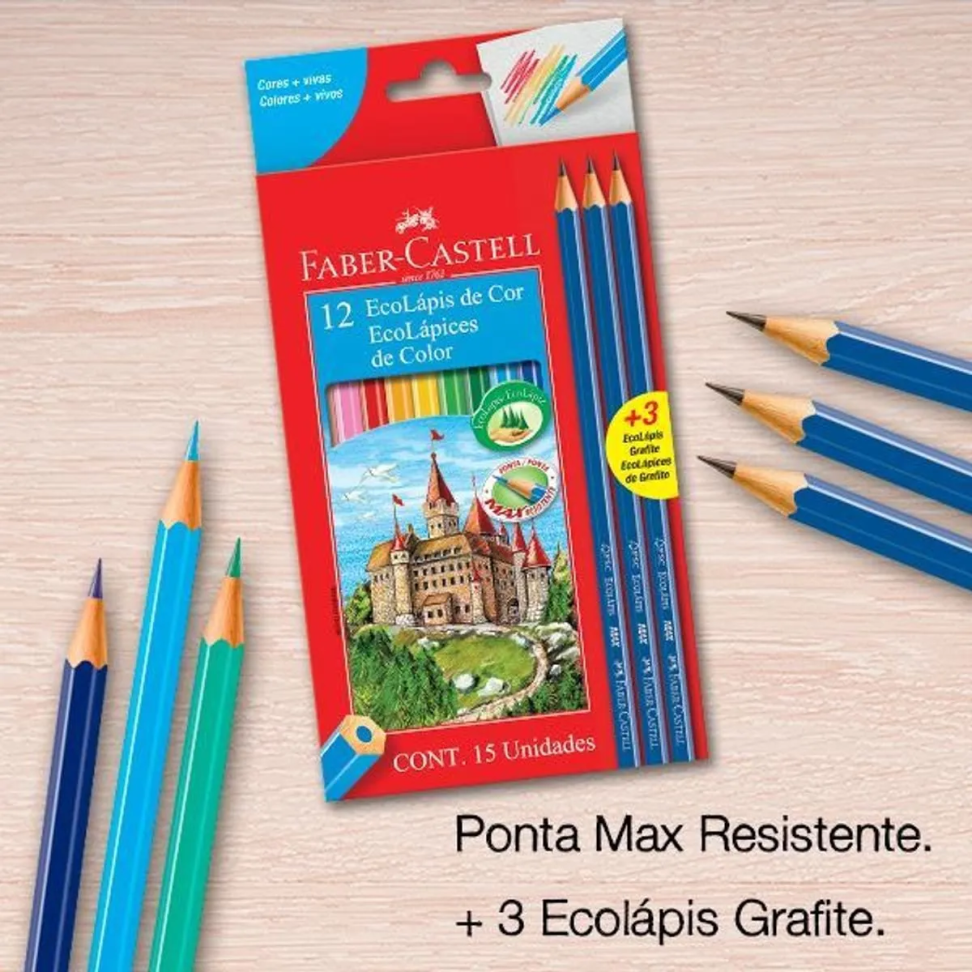 Lápis de Cor 12 Cores + 3 Ecolápis de Escrever Faber-Castell – Qualidade e Criatividade em um Só Kit! - #3