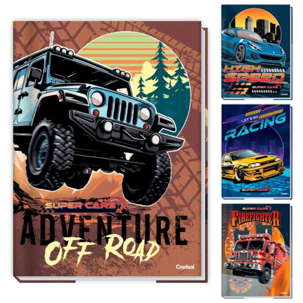 Caderno capa dura brochura com 80 folhas e brochurão 80 Super Cars Credeal