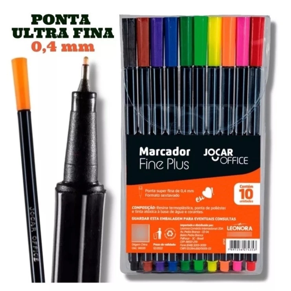 Caneta Fine Plus 0,4 mm – Estojo com 10 Cores Sortidas | Jocar Office