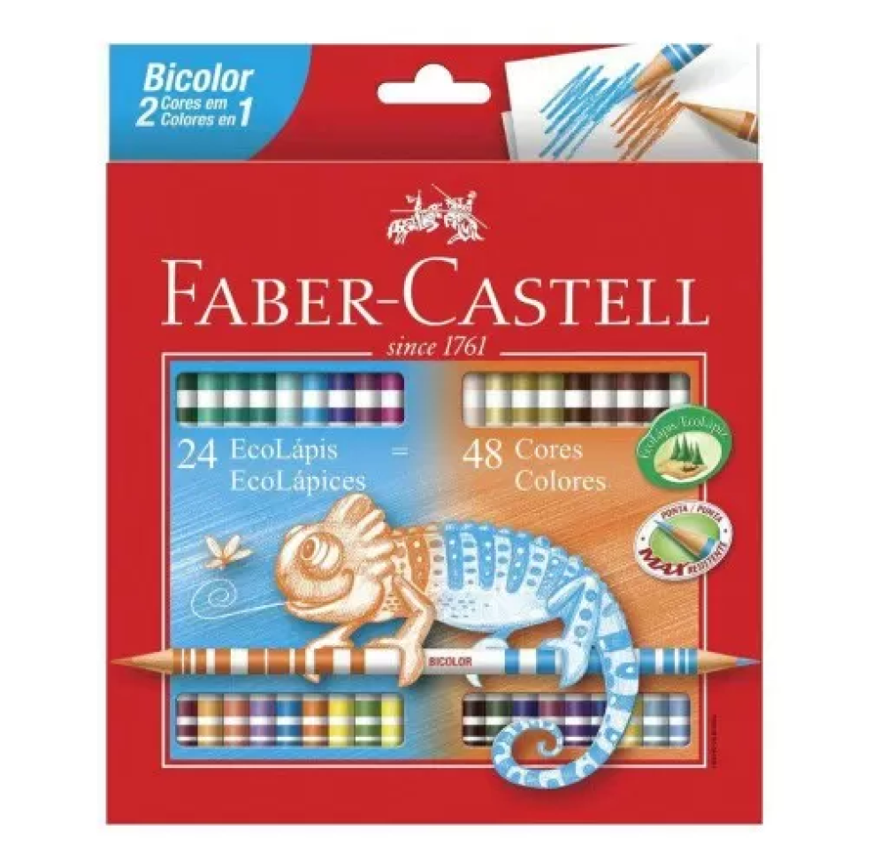 Lápis de Cor Bicolor Faber-Castell 24/48 Cores – Mais Cores, Mais Criatividade em Menos Espaço!