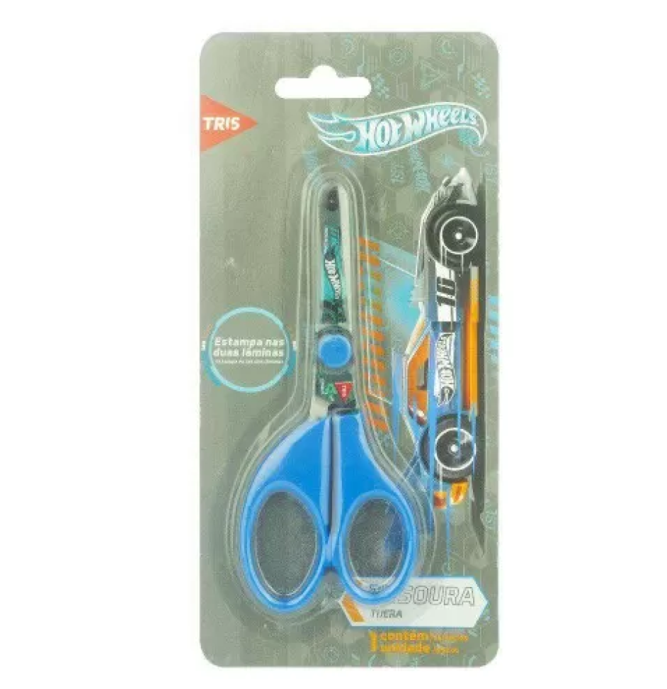 Tesoura Escolar Licenciada Hot Wheels Blister Tris