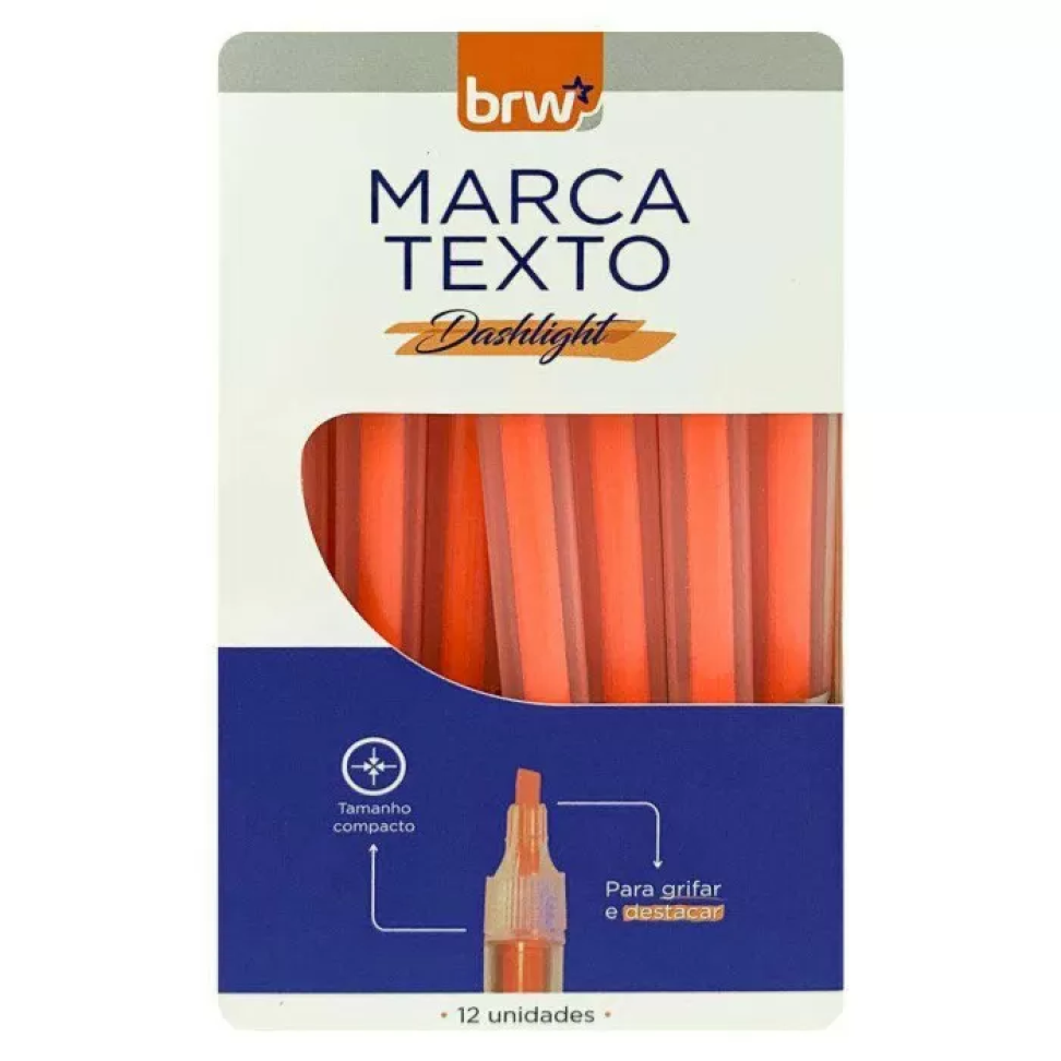Caneta Marca Texto Transparente BRW – Verde, Rosa, Laranja e Amarelo Fluorescente - #7