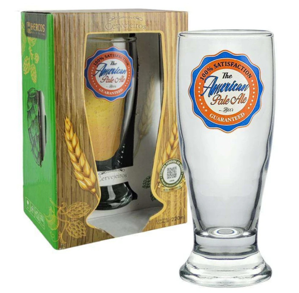 Copo de vidro para chopp 220ml decorado cervejeiros hercos