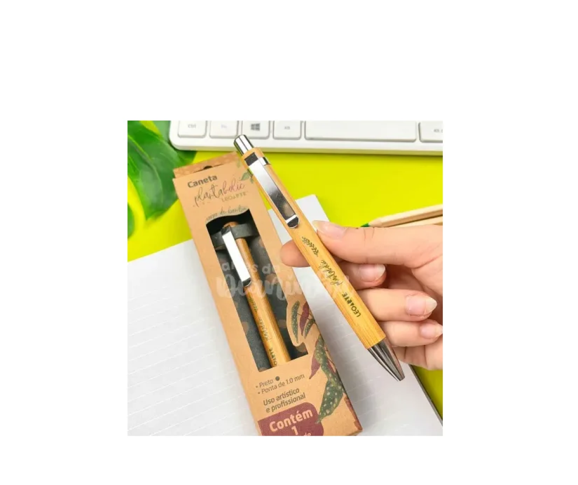 Caneta Esferográfica Retrátil Plantaholic Bambu 1.0 mm Preta – Leonora LeoArte - #3