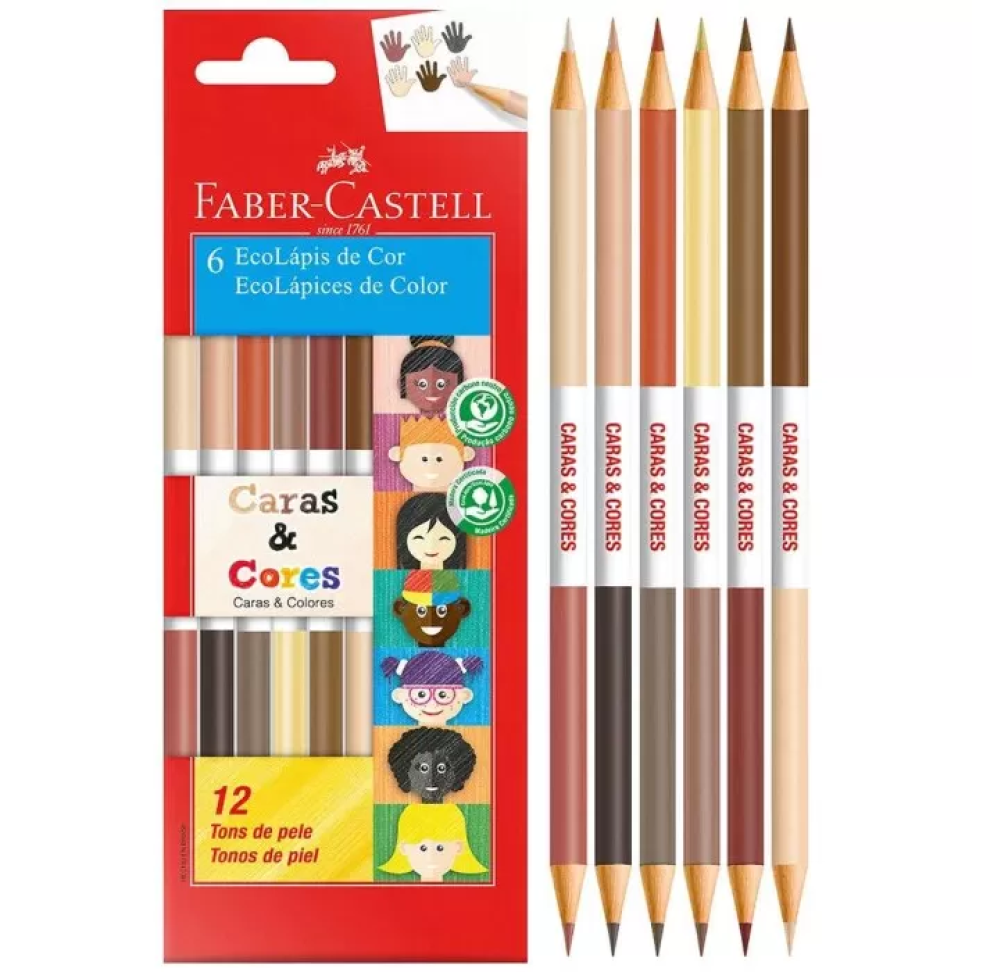 Lápis de cor ponta dupla cores pele 06 unidades Faber