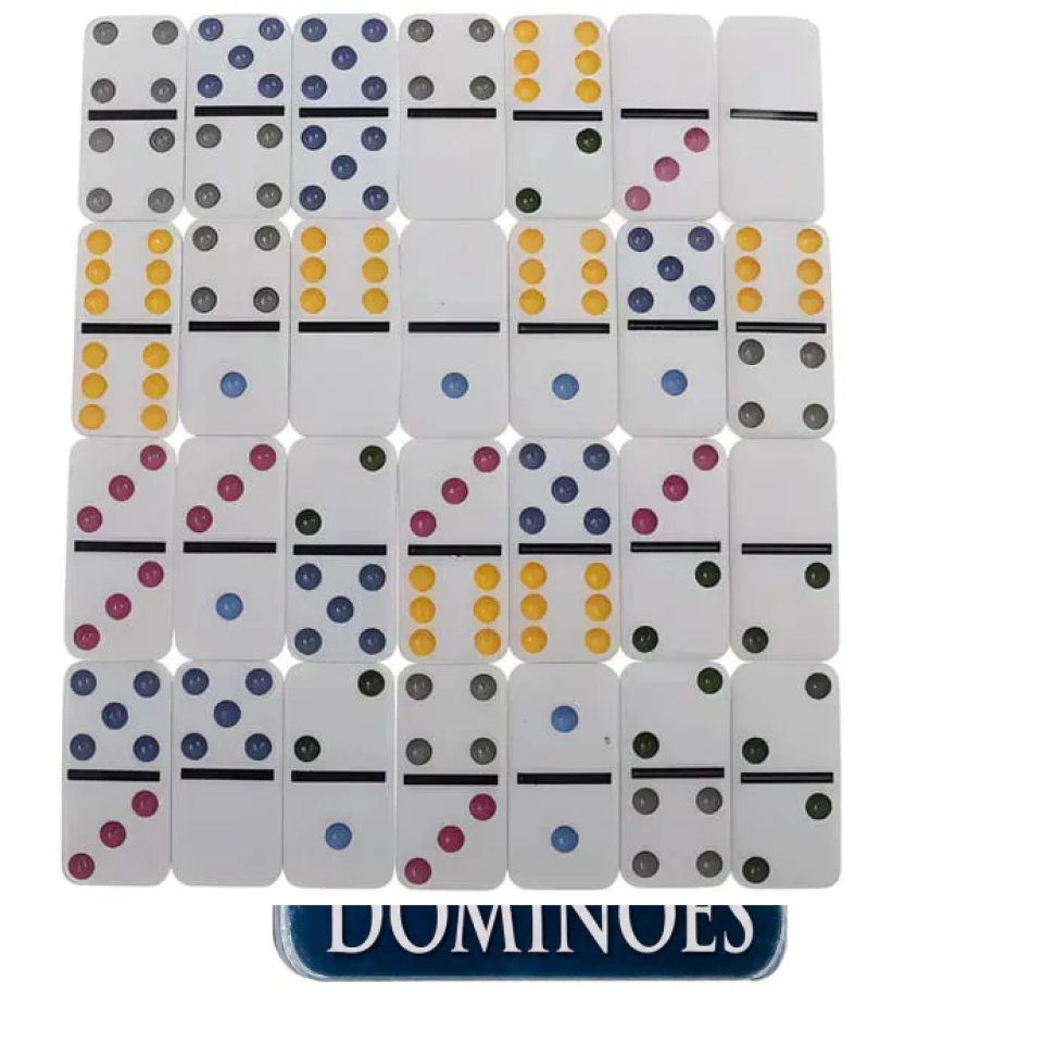 Dominó branco 9mm caixa de lata colorido 28 peças