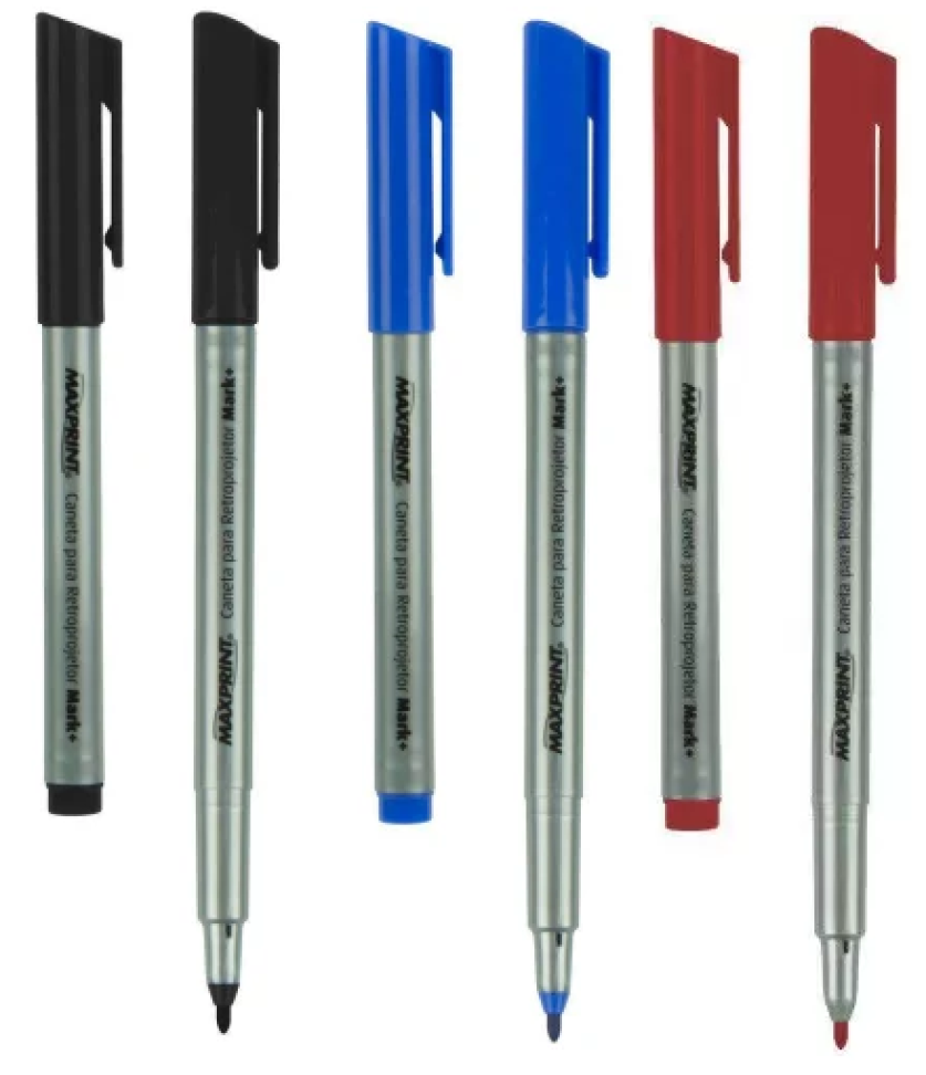 Caneta para Retroprojetor Maxprint – Ponta Média 2.0 mm Azul, Vermelha e Preta