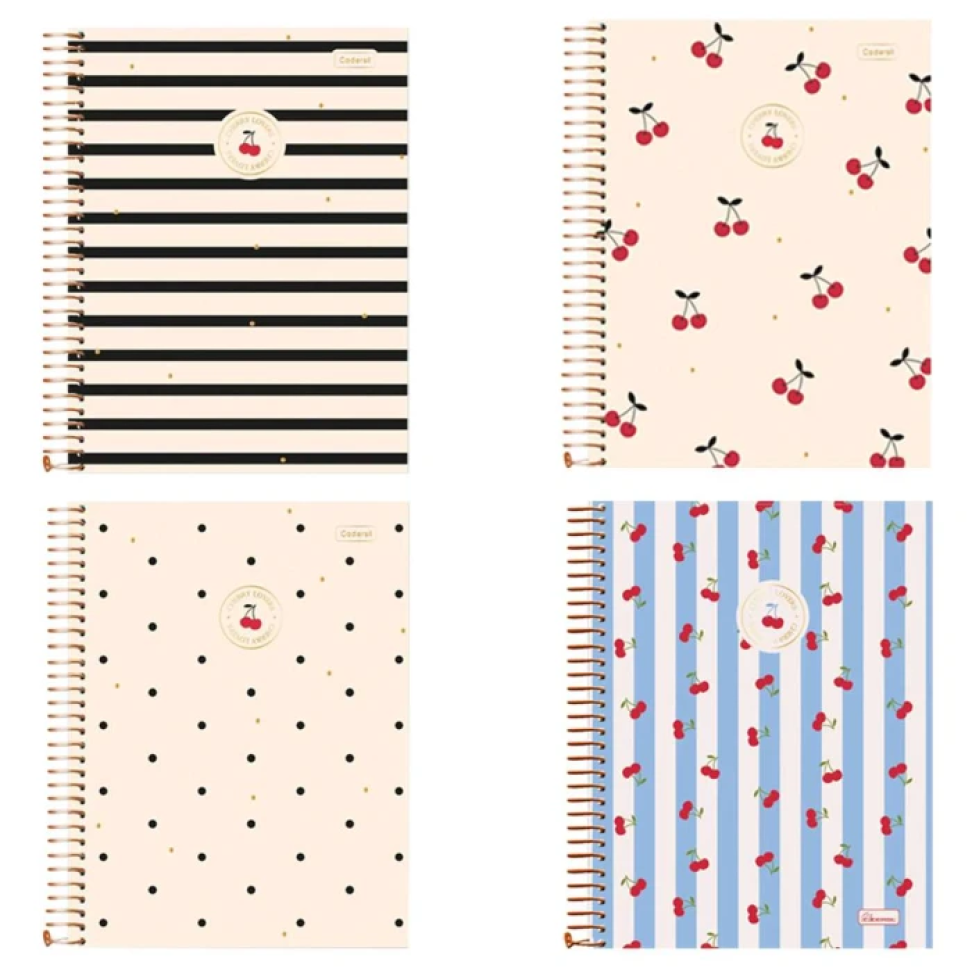 Caderno capa dura 15x1 240 folhas feminino cherry lover