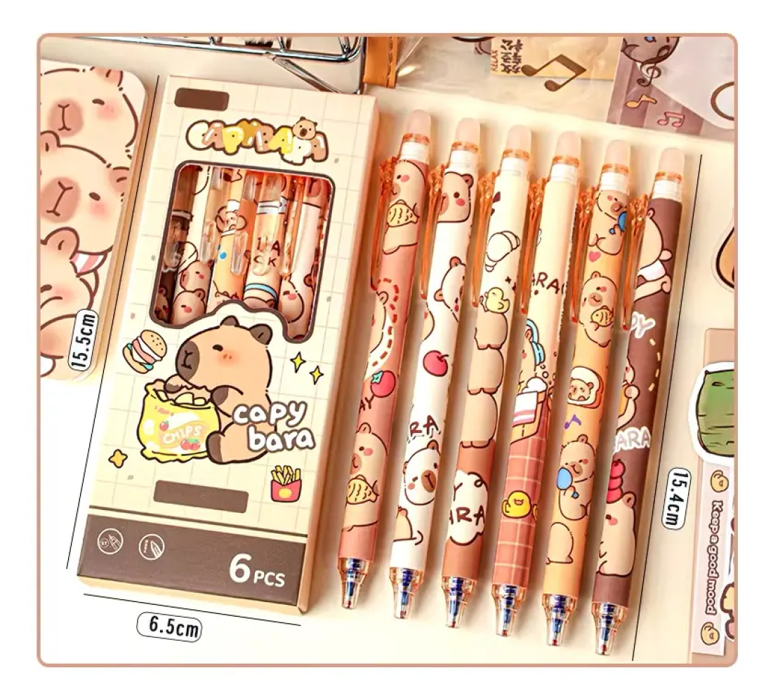 Kit 6 Canetas Apagáveis Capivara Filó Papelaria Fofa Kawaii - #6