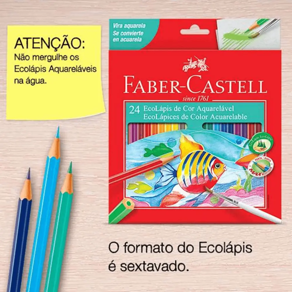 Lápis de Cor Aquarelável Faber-Castell 24 Cores – Crie Efeitos Incríveis com Água!