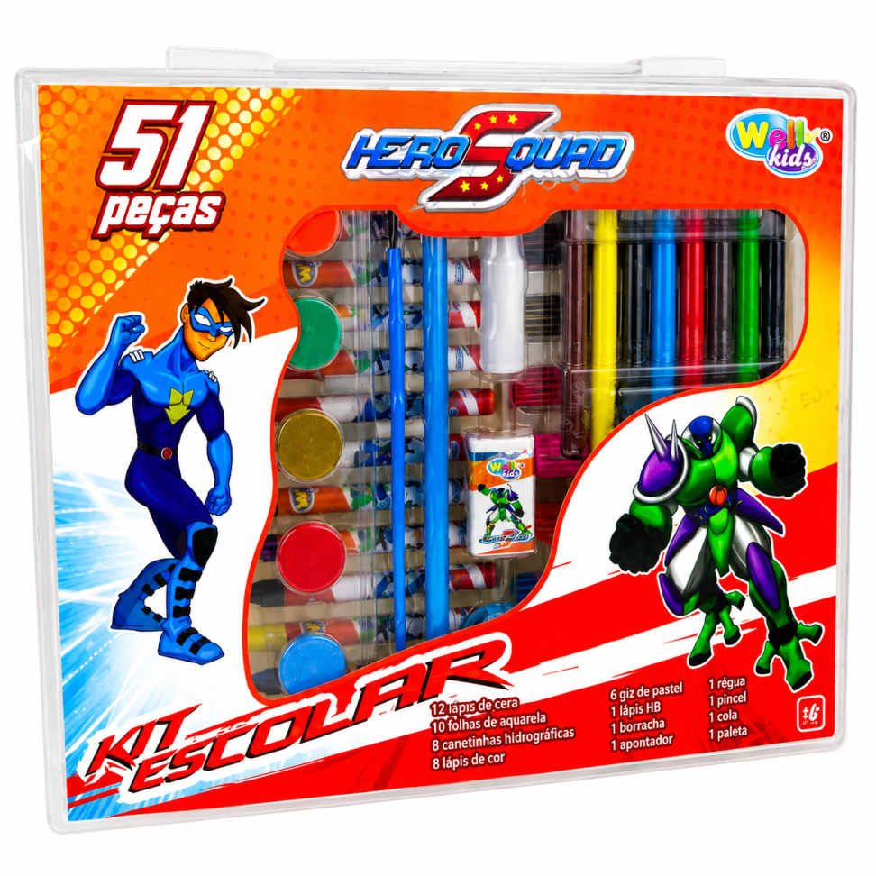Kit Maleta de pintura 51 peças menino Hero Squad WE3914 Wellmix