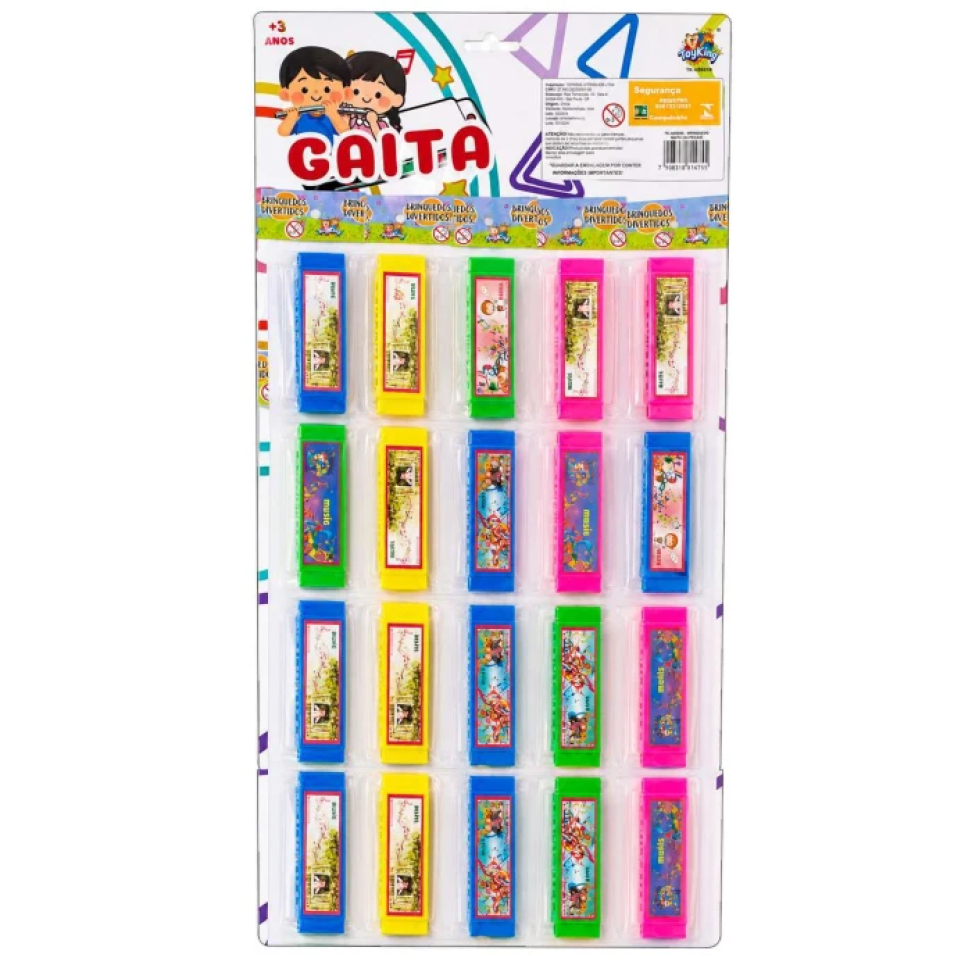 Kit 20 Gaita Infantil Iniciantes Brinquedo Sopro Educacional Prenda Desenho Boca Instrumento Musical