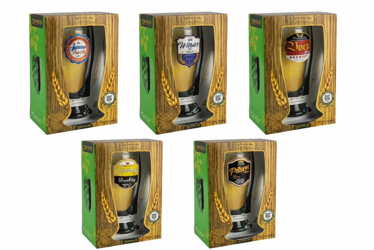 Copo de vidro para chopp 220ml decorado cervejeiros hercos