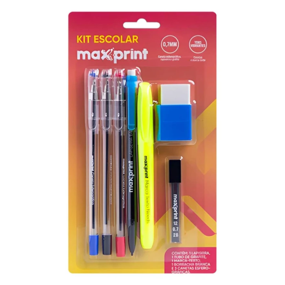 Kit Escolar Maxprint 7 Peças Caneta Lapiseira Borracha - #2