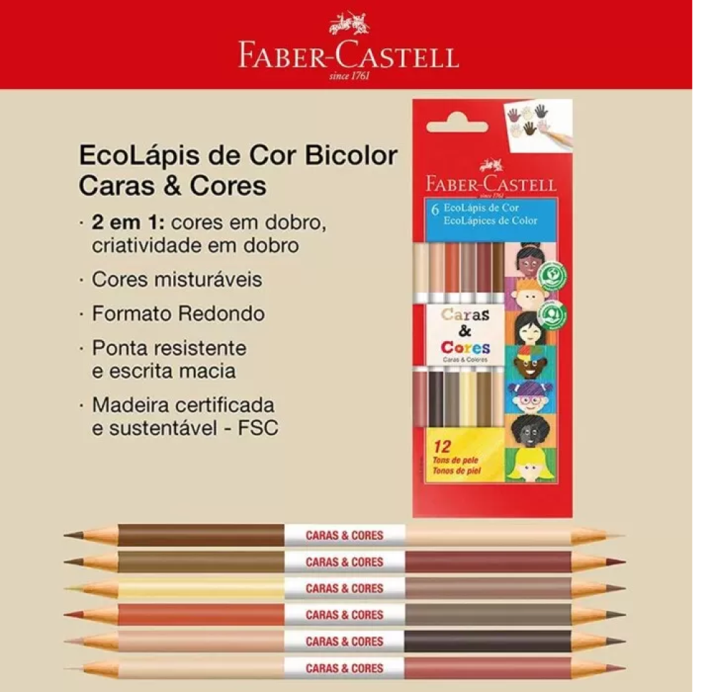 Lápis de cor ponta dupla cores pele 06 unidades Faber