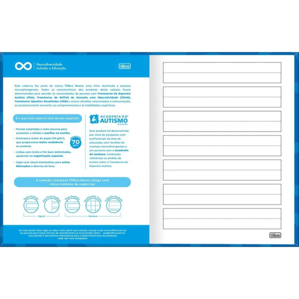 Caderno de caligrafia capa dura 40 folhas pauta ampliada para autismo Tilibra - #6