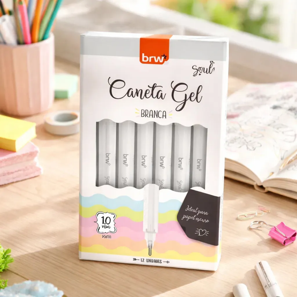 Caneta Gel 1,0mm Branca BRW – Unidade