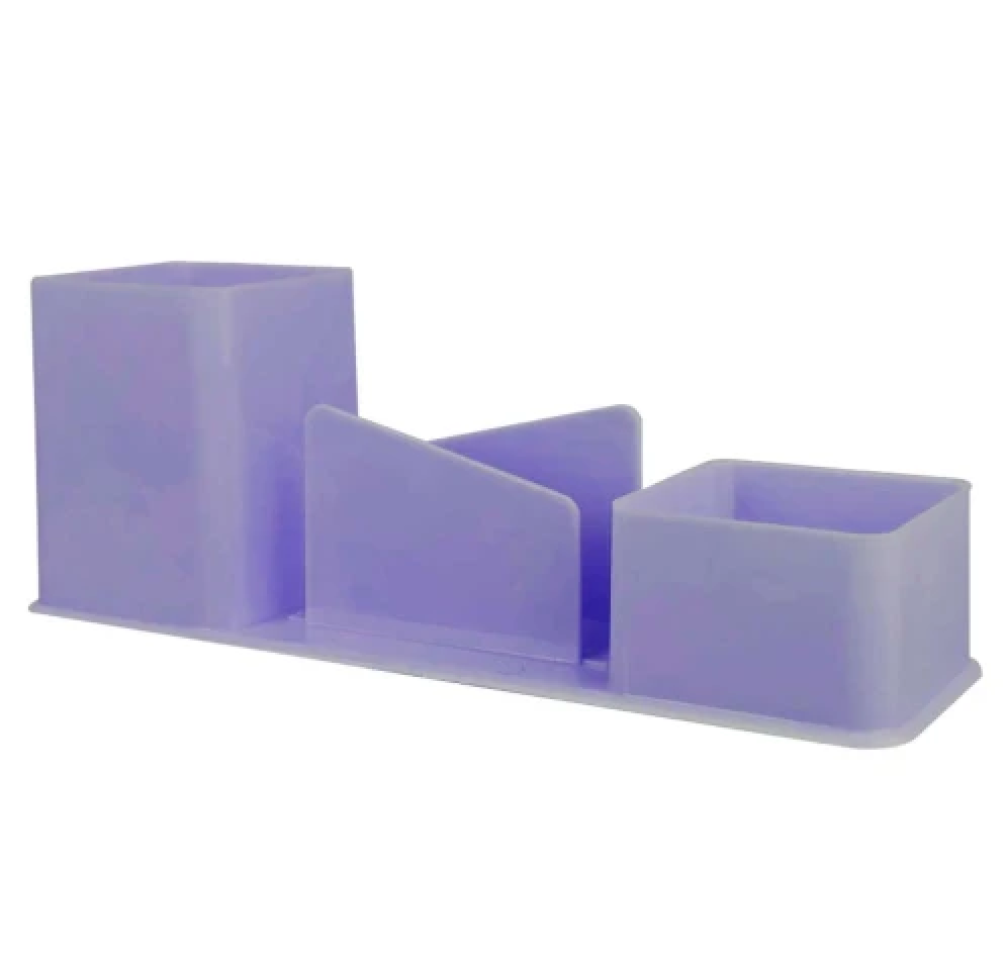 Porta Canetas, Clips e Lembretes 3 em 1 Acrílico – Azul, Lilás, Verde e Cristal - #4