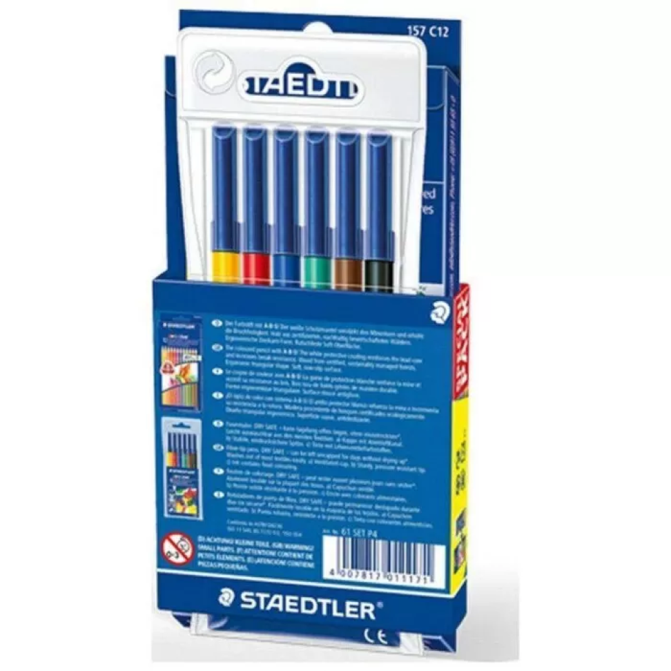 Lápis de Cor 12 Cores + 6 Canetinhas Hidrocor Staedtler Tris – Diversão Completa para Criar e Colorir!