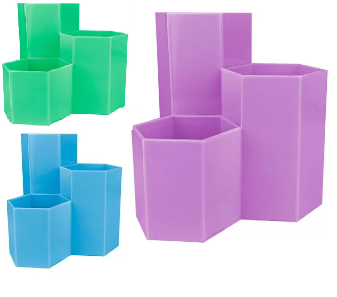 Porta Caneta e Objetos com 03 Divisórias Tons Pastéis Inter Paper – Verde, Azul e Rosa