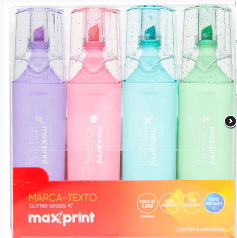 Caneta Marca Texto Glitter Maxprint – 4 Cores